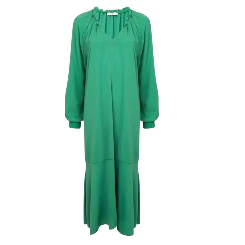 Tibi Savanna Crepe Ruffle Neck Midi‎ Dress Kelly Green Size 10 NWT